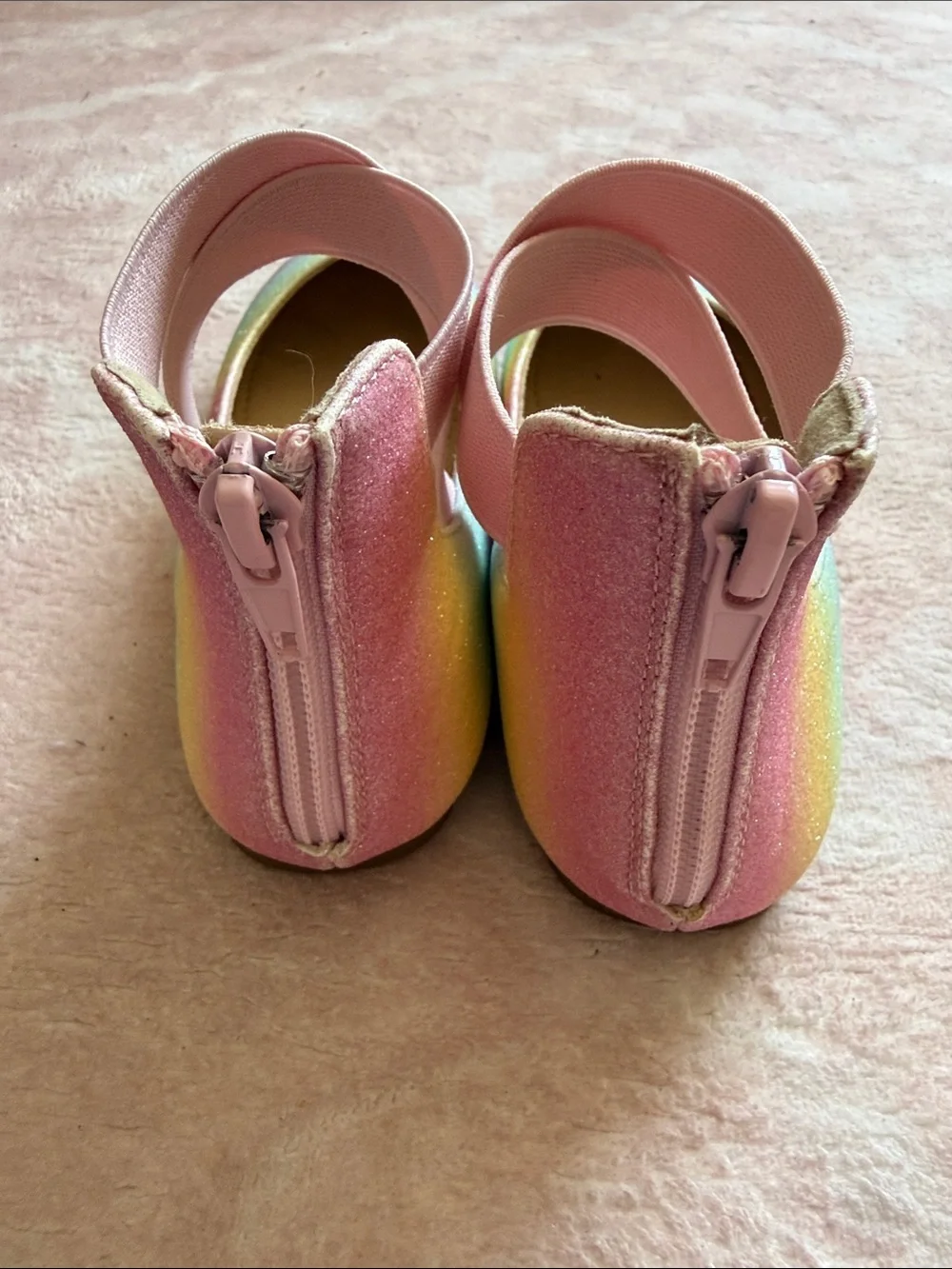 Toddler Girls Size 12 Rainbow Pastel Ballet Style Flats Zip Back